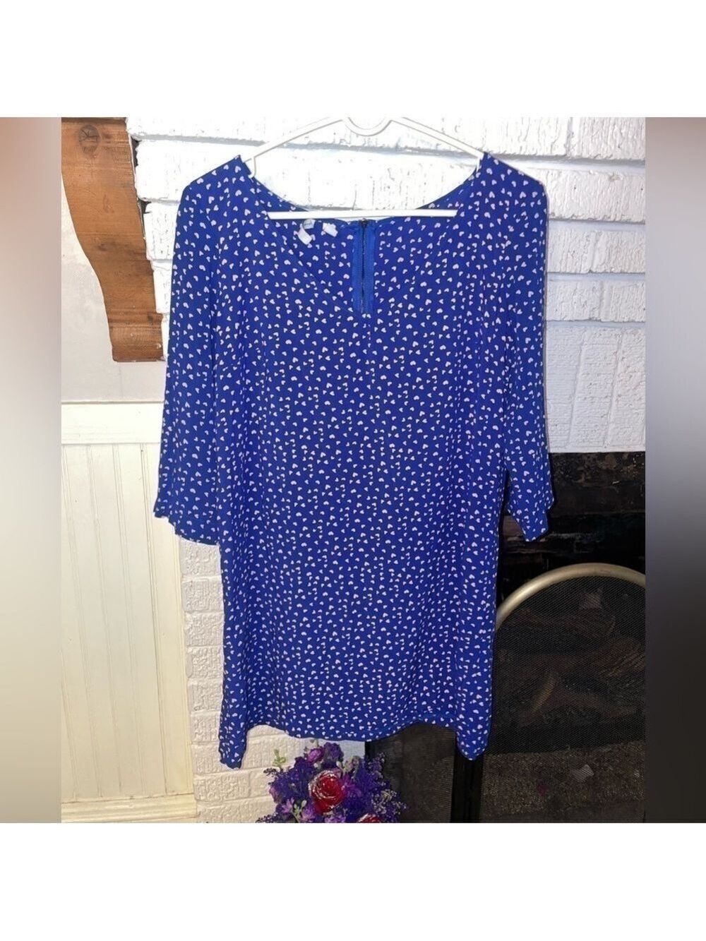Blue heart dress, MNG by Mango Three Quarter Sleeve Dress Size 10
